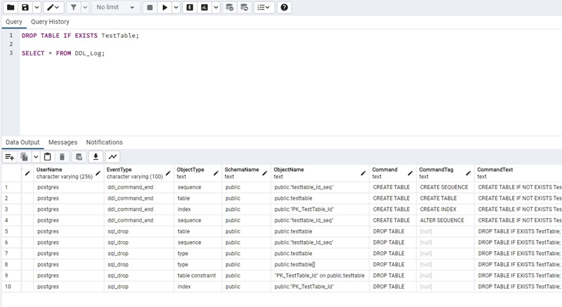 DDL Log PostgreSQL Скриншот 2